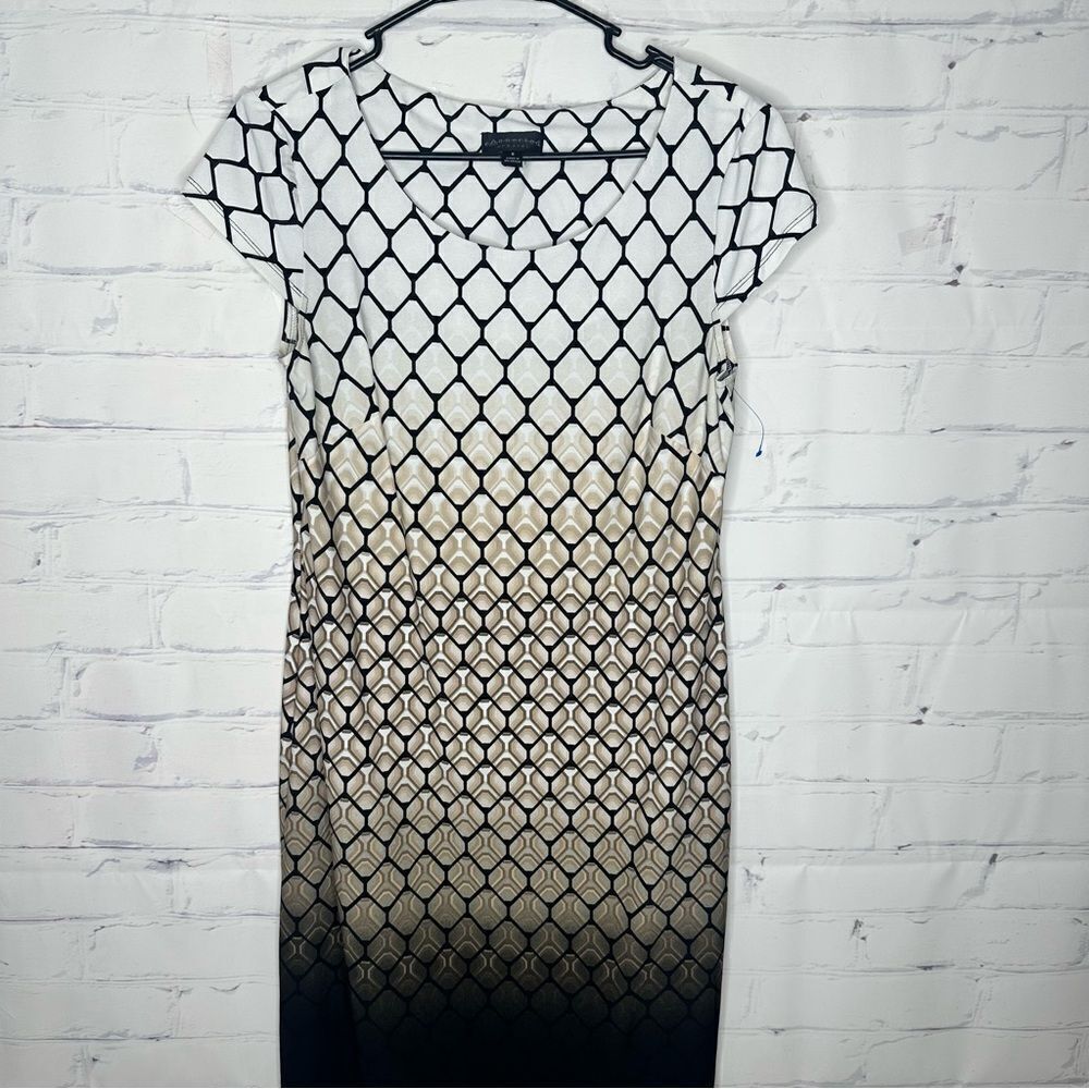 connected apparel Black, White & Beige Ombre Geometric Midi Dress